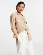 Asos Design Crinkle Shirt With Horn Buttons In Stone-neutral