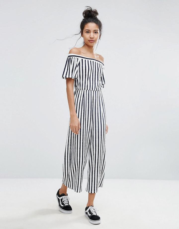 Bershka Wide Leg Striped Culotte Jumpsuit - Multi