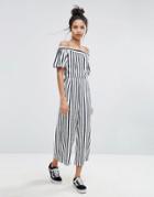Bershka Wide Leg Striped Culotte Jumpsuit - Multi
