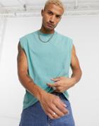 Asos Design Oversized Slseveless T-shirt In Heavyweight Acid Wash-gray