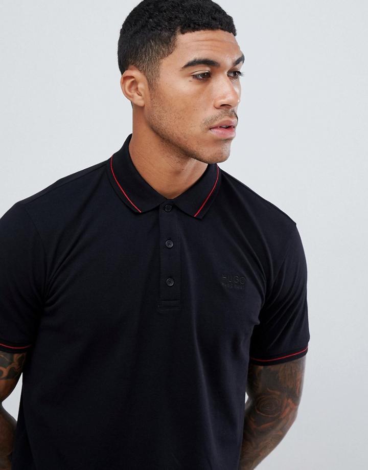 Hugo Daruso Tipped Pique Polo In Black - Black