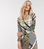 River Island Petite Tuxedo Dress In Mixed Scarf Print-black