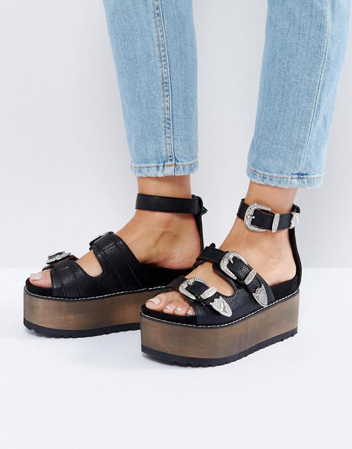 Raid Reford Black Western Flatform Sandals - Black