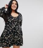 Brave Soul Plus Byrony Dress In Floral Print With Lace Insert - Black