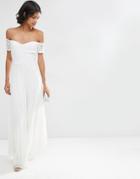 Asos Lace Top Bardot Pleated Maxi Dress - Ivory