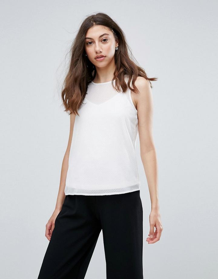 Pieces Eila Mesh Overlay Tank Top - White