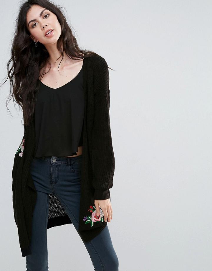 Vero Moda Floral Embroidered Cardigan - Black