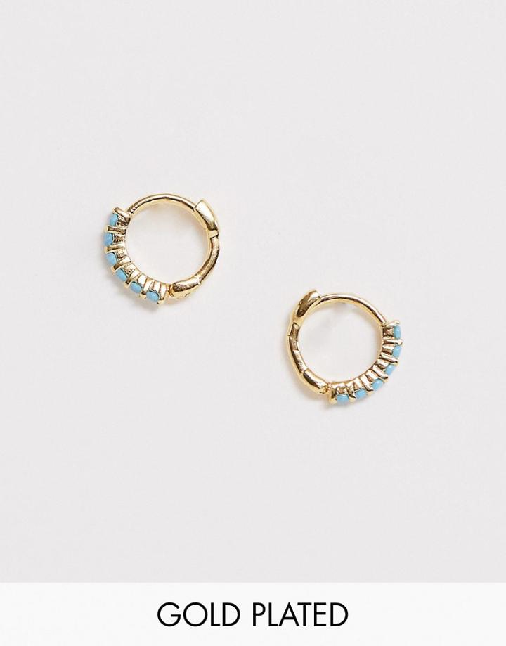 Astrid & Miyu Gold Plated Mystic Turquoise Jewelled Huggie Hoop Earrings