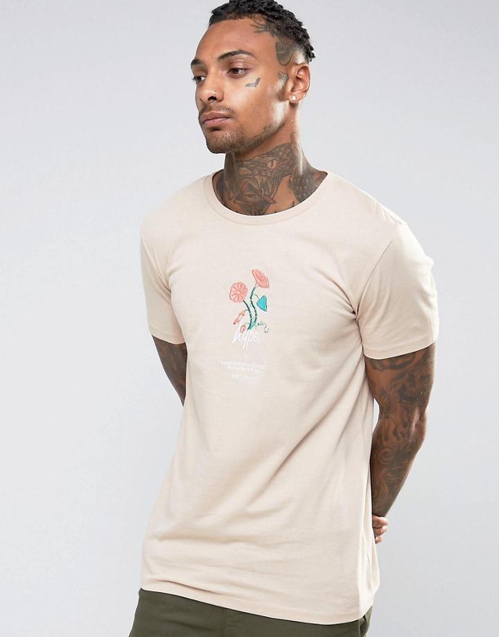 Hype T-shirt With Embroidered Floral Logo - Beige