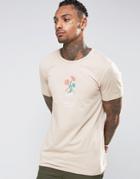 Hype T-shirt With Embroidered Floral Logo - Beige