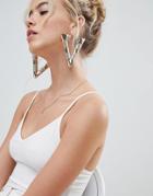 Asos Design Statement Vintage Style Bamboo Triangle Hoop Earrings - Gold