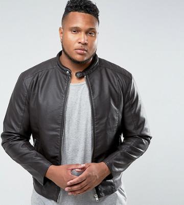 Barney's Originals Plus Faux Leather Biker Jacket - Brown