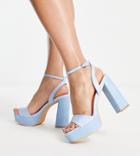 Glamorous Wide Fit Espadrille Platform Heel Sandals In Blue