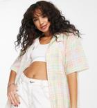 Topshop Petite Oversized Lightweight Resort Plaid Shirt In Multi