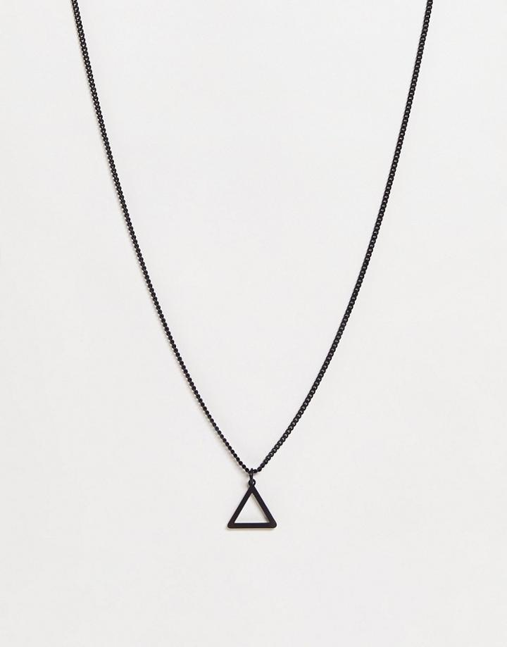 Asos Design Necklace With Cut-out Triangle Pendant In Matte Black