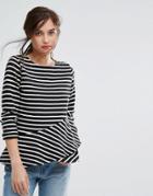People Tree Organic Cotton Long Sleeve Top With Frill Detail In Stripe - Black