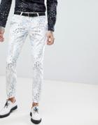 Noose & Monkey Super Skinny Suit Pants In Printed Velvet - White