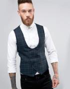 Noose & Monkey Super Skinny Vest In Plaid - Green
