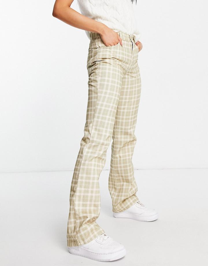 Asos Design Puddle Flare Pants In Sage Check-green