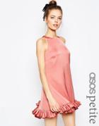 Asos Petite Mini Shift Dress With Ruffle Hem - Pink