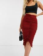 Club L London Ruched Midi Skirt In Dark Tan-brown