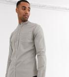 Asos Design Tall Stretch Slim Organic Denim Shirt In Gray With Grandad Collar