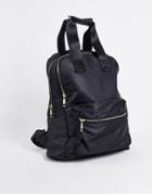 Asos Design Multi Pocket Backpack In Black Nylon With Laptop Compartment - Black
