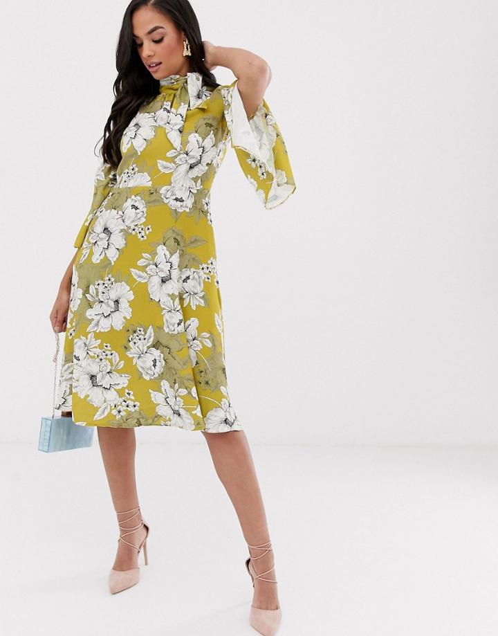 Closet Tie Neck Midi Dress - Green