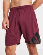 Adidas Training Shorts With Large Logo In Burgundy-green