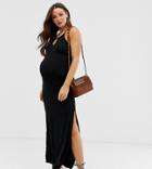 New Look Maternity Plisse Maxi Dress In Black