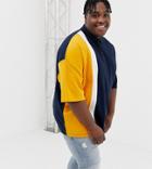 Asos Design Plus Oversized Polo Shirt In Pique Fabric With Vertical Color Block In Navy