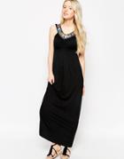 Jasmine Maxi Dress With Embellished Neckline - Black