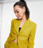 Asos Design Tall Linen Slim Straight Suit Blazer In Golden Palm-green