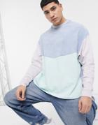 Asos Design Oversized Long Sleeve T-shirt In Color Block Terrycloth-multi