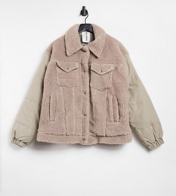 Collusion Unisex Hybrid Western Jacket In Sand-green