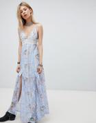 Kiss The Sky Lace Maxi Dress With Front Split And Cut Out Back - Purple