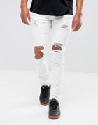 Mennace Skinny Jean With Rips In White - White