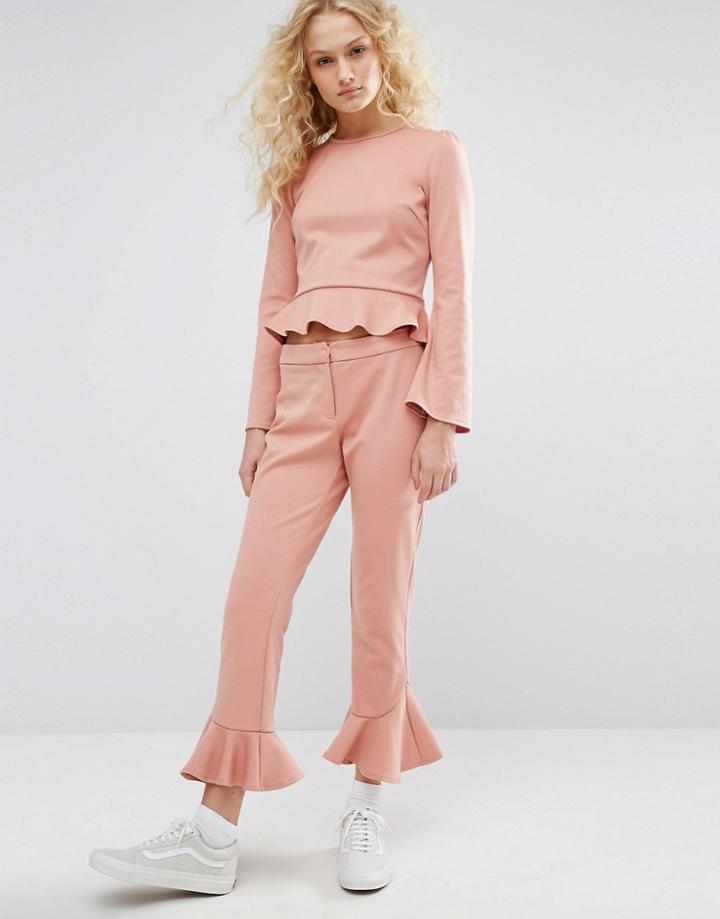 I Love Friday Cropped Pants With Ruffle Hem Co-ord - Pink