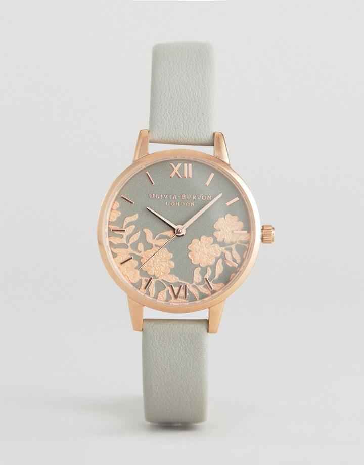 Olivia Burton Gray Lace Detail Midi Leather Watch