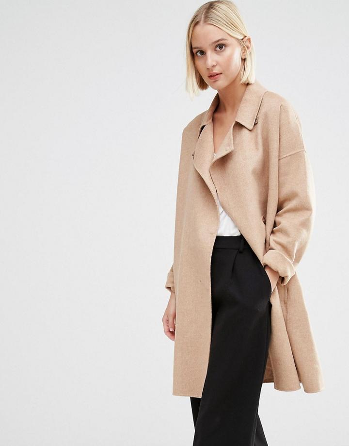 Selected Kaia Throw On Wool Coat - Brown