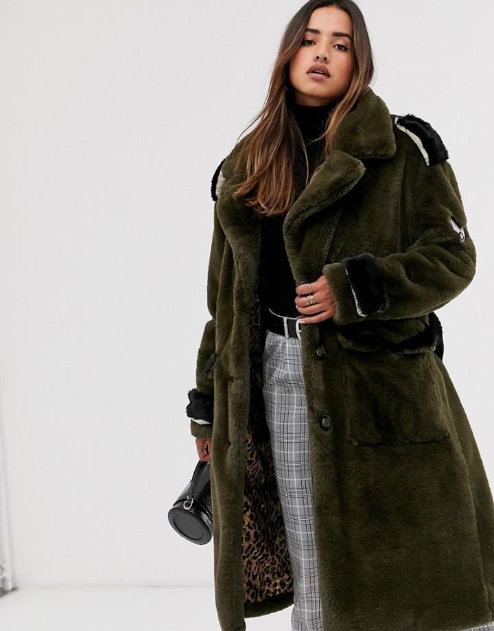 Goosecraft Faux Fur Military Coat-brown