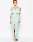 Elise Ryan Frill Maxi Dress With Split Front - Mint