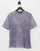Asos Design Oversized T-shirt With Purple Acid Wash & Waffle Panel Detail