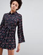 Unique21 Bell Sleeve Printed Shirt Dress - Multi