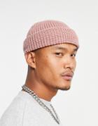 Asos Design Mini Fisherman Beanie With Waffle Knit Detail In Pink