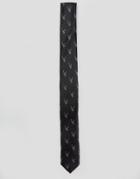 Asos Slim Tie With Stag Head Print In Black - Black