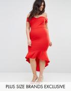 John Zack Plus Off Shoulder Ruffle Midi Dress - Red