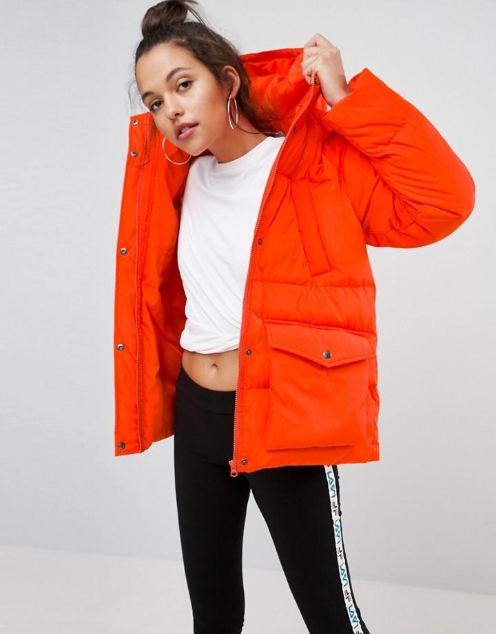 Asos Puffer With Pocket Detail - Orange