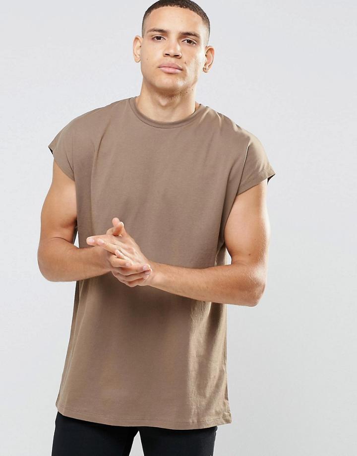 Asos Longline T-shirt In Oversized Fit In Brown - Coco Brown