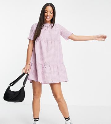 Urban Threads Tall Tiered Smock Dress In Lilac Gingham-purple